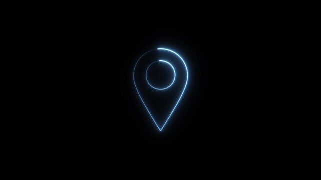 Neon location Animation Icon, Glowing Neon Location Pin Icon on Black Background
