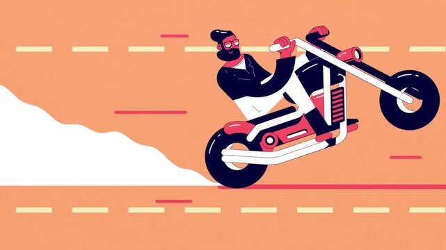 Motorcycle Racing Action &ndash; Extreme Sport 2D Animated Clip Showing Fast Rider Performance Scene Design