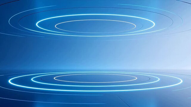 Blue neon circle patterns in a futuristic space