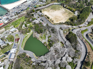 愛媛県伊予市　ふたみ潮風ふれあい公園上空からの風景