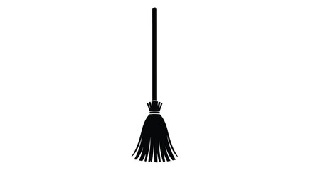 Simple black silhouette of a traditional household broom standing upright © msunny93