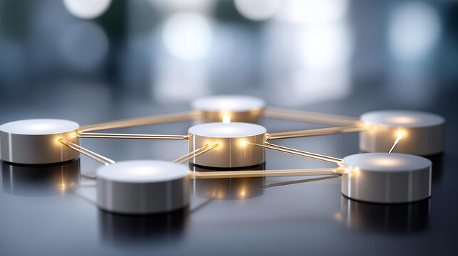 Central procurement hub diagram with glowing supply chain stages all connected to a single digital core, business innovation and automation concept visualization, with copy space