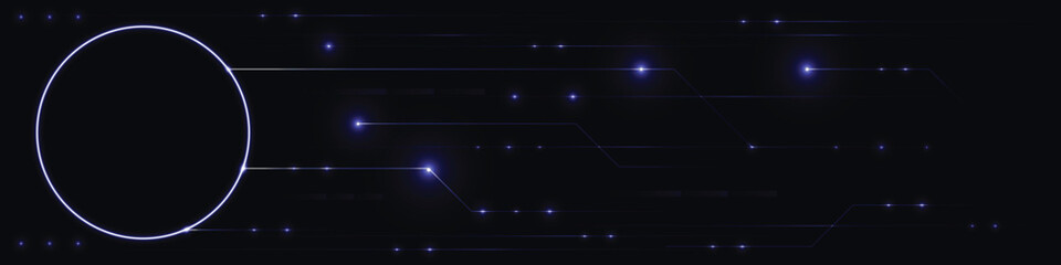 Obraz premium Futuristic Neon Technology Background with Digital Network Lines and Glowing Circle Frame