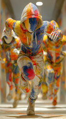 カラフルなペイントを施したマネキンの躍動のイメージ