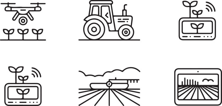 agriculture precision farming icons drone tractor iot
