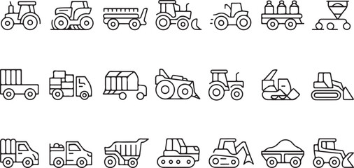 tractor vector icons farm and construction machinery outline set