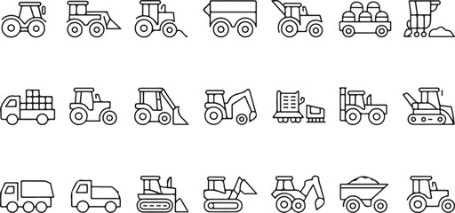 tractor icon set agricultural and construction vehicle line art