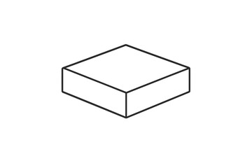 A minimalist three dimensional illustration of a white rectangular prism or slab shown from an isometric perspective against a solid black background with clean outlines.