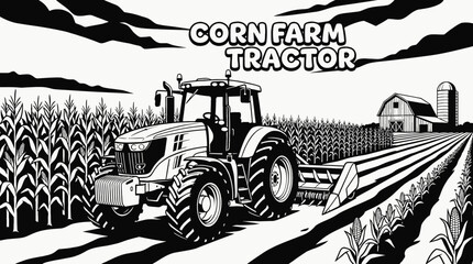 large tractor agriculture farm field machinery rural harvest corn crop landscape equipment industry farmland design vector illustration © Ethan