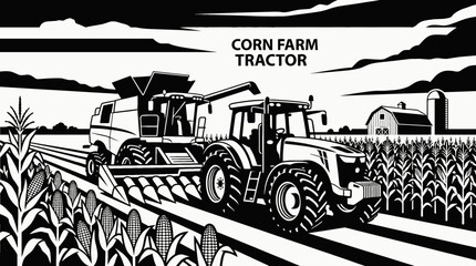 tractor agriculture farm field machinery rural harvest corn crop landscape equipment industry farmland design vector illustration © Ethan