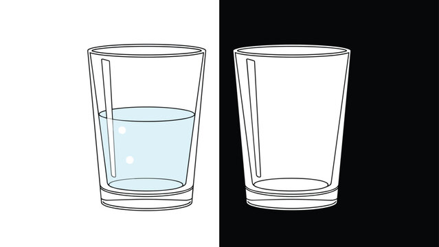 Visual representation of optimism and pessimism featuring a half-full glass of water next to an identical empty glass in contrast.