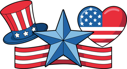 USA Patriotic Outline Icons  Flag, Balloon, Star & Heart © MSTZOWRON
