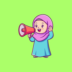 Muslim Girl with Megaphone Announcing News