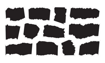 Assortment of  black irregular and abstract shapes with torn edges, perfect for textured backgrounds.