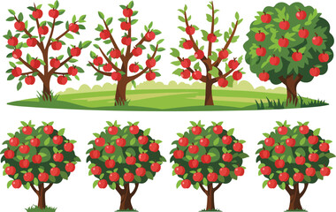  Apple Tree Outline Icons  Red Fruit & Green Foliage © MSTZOWRON