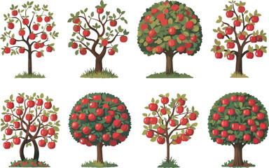  Apple Tree Outline Icons  Red Fruit & Green Foliage © MSTZOWRON