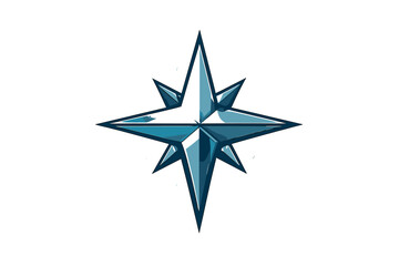 Obraz premium A stylized eight-pointed compass rose illustration in shades of blue and teal, featuring a three-dimensional effect with sharp lines and dark outlines on a black background.