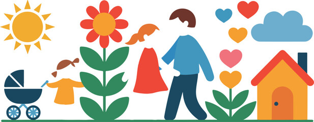Title 1: Family & Home Outline Icons  Couple, Baby, House & Nature Elements © MSTZOWRON