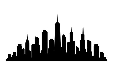 Obraz premium Silhouette of urban skyline with skyscrapers under clear sky.