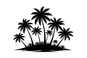 Obraz premium Silhouette of palm trees on a small tropical island.