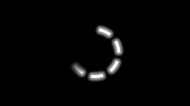 White glowing segmented circle loading animation on black background
