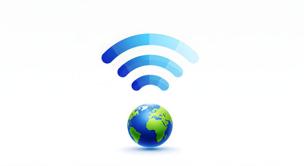 A blue and green globe with a Wi-Fi symbol above it on white