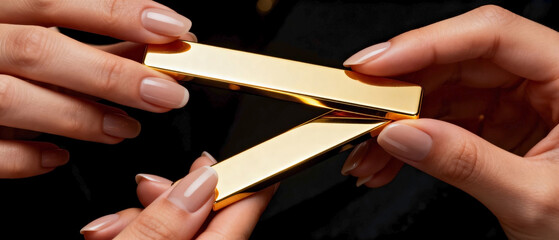 Gleaming gold bars in hands, meticulously presented to highlight their value. Polished gold bars in hands symbolize wealth, investment, and economic security.