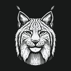 Fototapeta premium Detailed Lynx Portrait: A Striking Black and White Illustration.