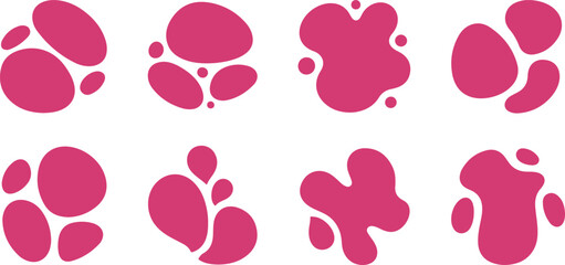 Fototapeta premium Collection of abstract pink organic shapes resembling stylized flowers or bubbles isolated on transparent background