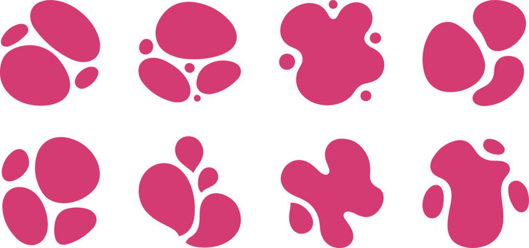 Collection of abstract pink organic shapes resembling stylized flowers or bubbles isolated on transparent background