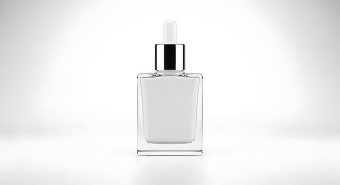 Minimalist square glass dropper bottle mockup for premium serum or essential oil isolated on a clean white background.