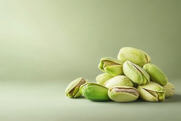 Heap of tasty pistachio nuts isolated on a soft green background creating a natural and fresh appearance ideal for snacking or culinary use