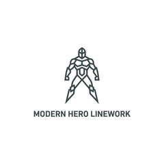 Obraz premium Minimalist Geometric Superhero Line Art Logo