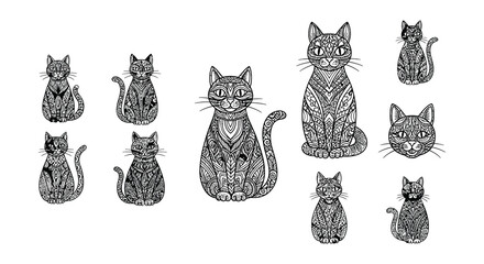 Intricate zentangle style illustration of a family of cats © MdNirob