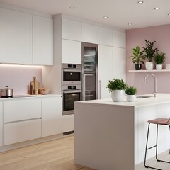 Modern kitchen with sleek design and integrated appliances illustration