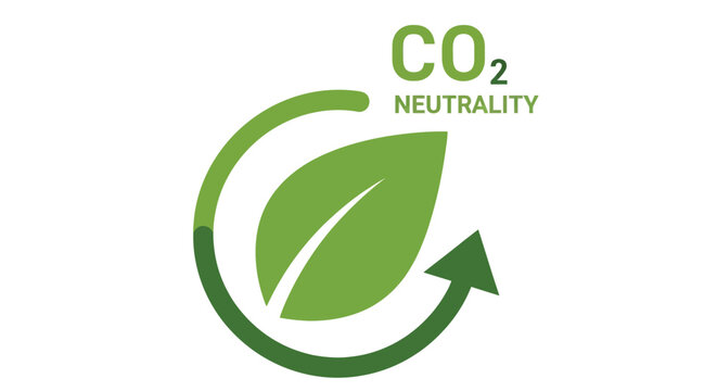 Carbon neutrality concept with a green leaf recycling arrow and CO2 text