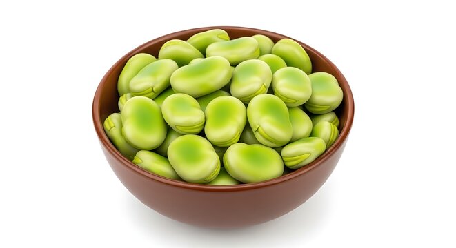 A brown bowl filled with green lima beans