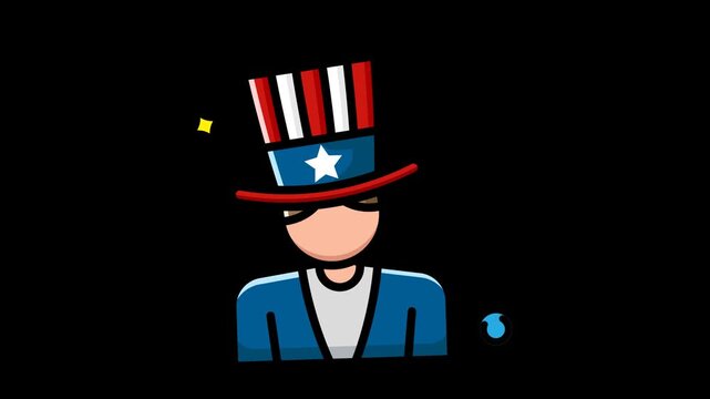 Uncle Sam Cartoon Motion Graphic Overlay 4th of July Alpha Channel