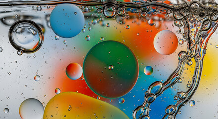 Abstract Liquid Art: Colorful Oil Bubbles and Water, Creating a Dynamic and Vibrant Composition.