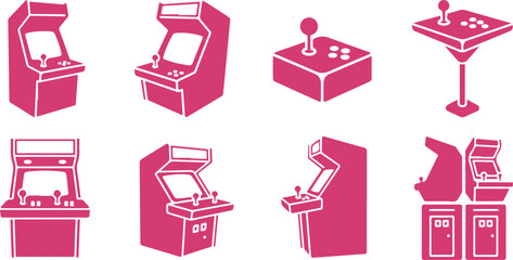 Colorful collection of retro arcade game machines and joystick controllers isolated on transparent background © MURSHIDUR RAHMAN