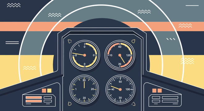 Aircraft Cockpit Control Panel with Gauges.