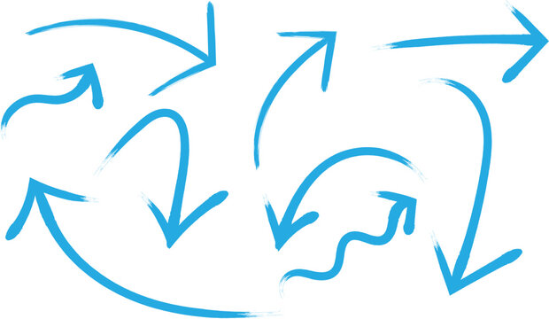 Blue Brush Stroke Arrow Set Hand Drawn Curved Directional Arrows Collection vector