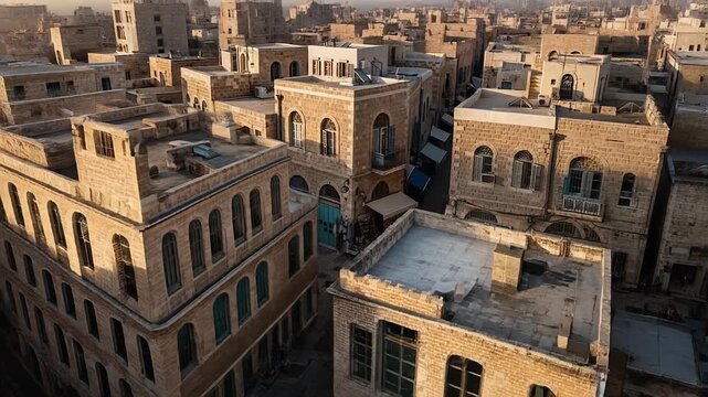 Historic Sana'a Old City Yemen Traditional Middle Eastern Architecture UNESCO World Heritage Site.