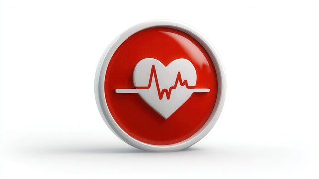 Modern heart health symbol with ECG line in red and white