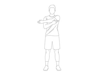 Obraz premium Active Person Performing Arm Stretch Exercise for Shoulder Mobility and Warm up Routine in Athletic Apparel for Fitness and Health Activity