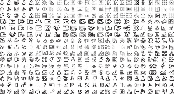 Collection of various business and technology related icons on white background