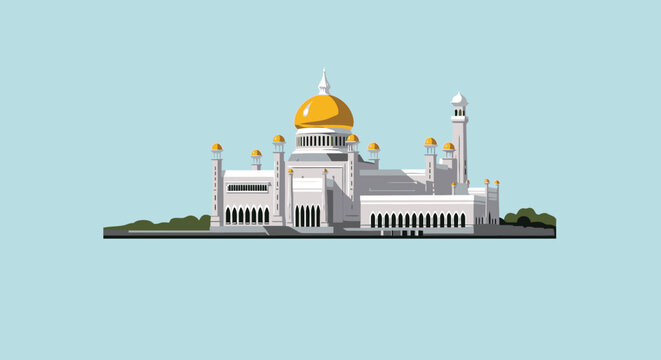 Grand Sultan Omar Ali Saifuddien Mosque Flat Design Illustration Art