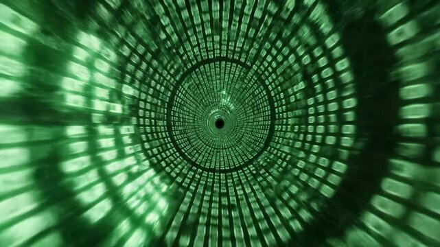 Digital tunnel of binary code data streaming through cyberspace.