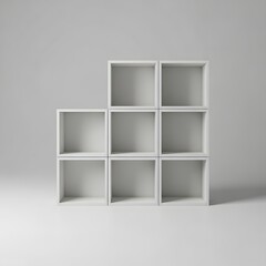 Modern modular shelving unit with an asymmetrical design displayed against a plain background illustration