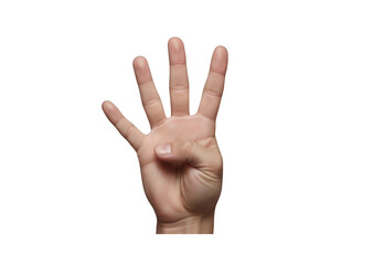 Naklejka premium Left Hand Palm Facing Camera Fingers Extended Isolated on Transparent Background Centered Frame